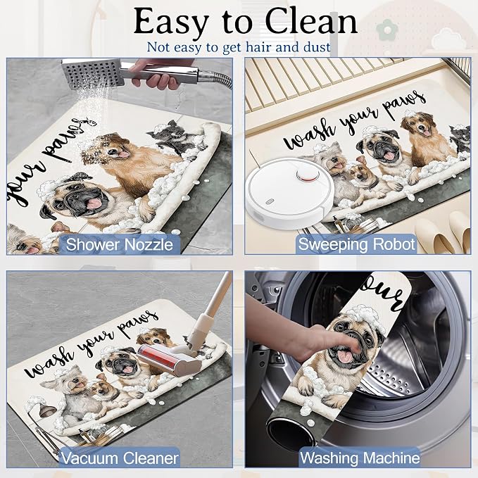 Funny Dogs Bath Mat for Bathroom, Wash Your Paws Washable Cover Floor Rug - Image 6
