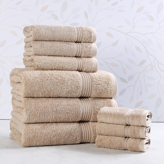 Superior Egyptian Cotton 9-Piece Towel Set, Guest Bath Decor Essentials by SUPERIOR