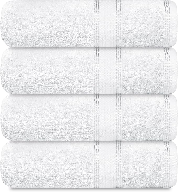 Casa Lino White Bath Towels Set of 4 by CASALINO