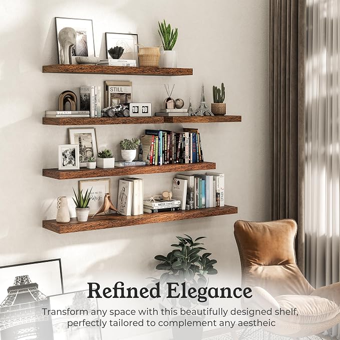Floating Shelves for Wall, 9.3" Deep Wall Mounted Wood Shelves for Bathroom - Image 5