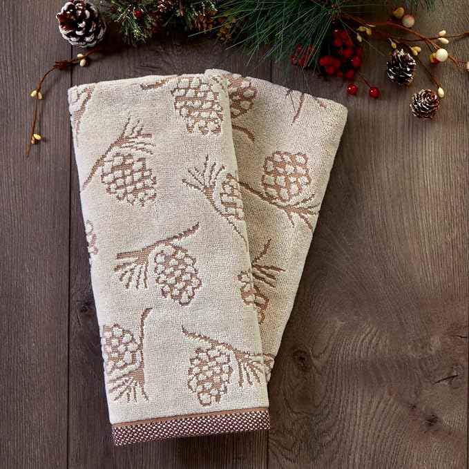 SKL Home Fall/Winter/Christmas Pinecone Jacquard Hand Towel 2pc Set - Image 5