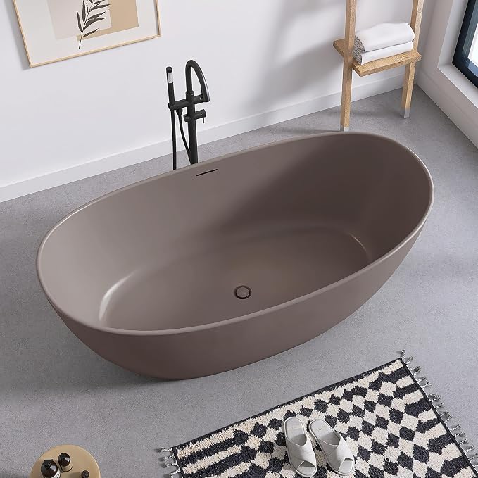 SJ STAR&JANE 65" Solid Surface Freestanding Bathtub Stone Resin Soaking Tub - Image 2