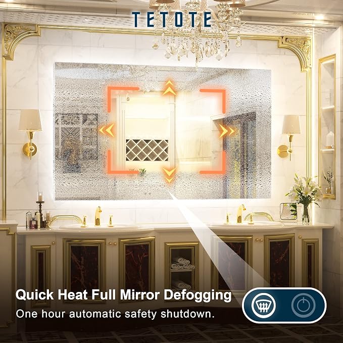 TETOTE 60 x 36 Inch LED Backlit Bathroom Vanity Mirror - Image 3