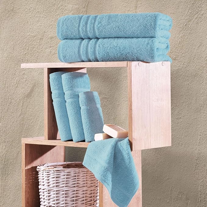 Hawmam Linen Light Blue 6 Piece Bath Towels Set - Image 5