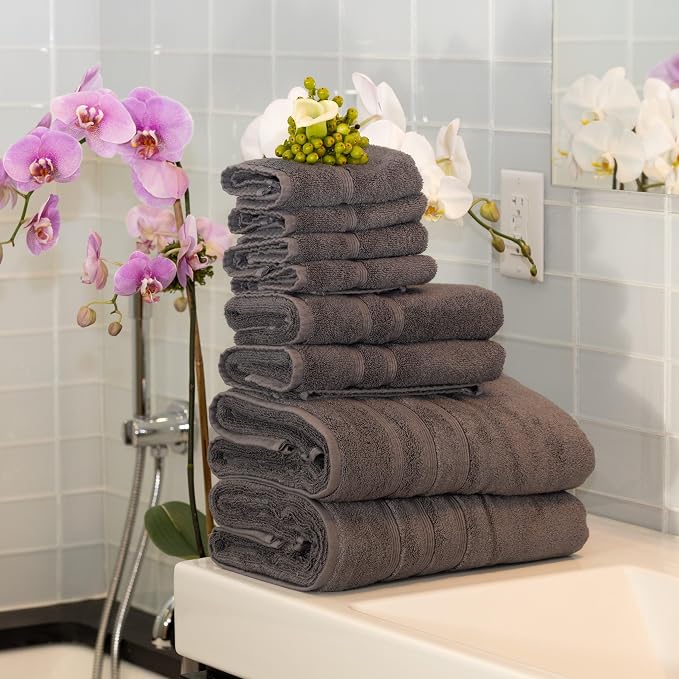 Mosobam Luxury Turkish 12pc Towel Set 30X58 16X30 13X13 Charcoal Gray 700 GSM - Image 2