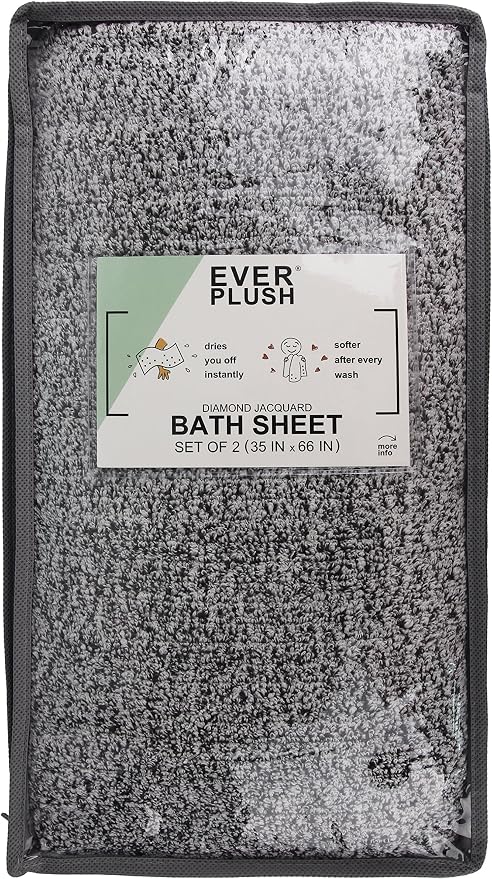 Everplush Diamond Jacquard Bath Sheet 2 Pack in Grey - Image 7
