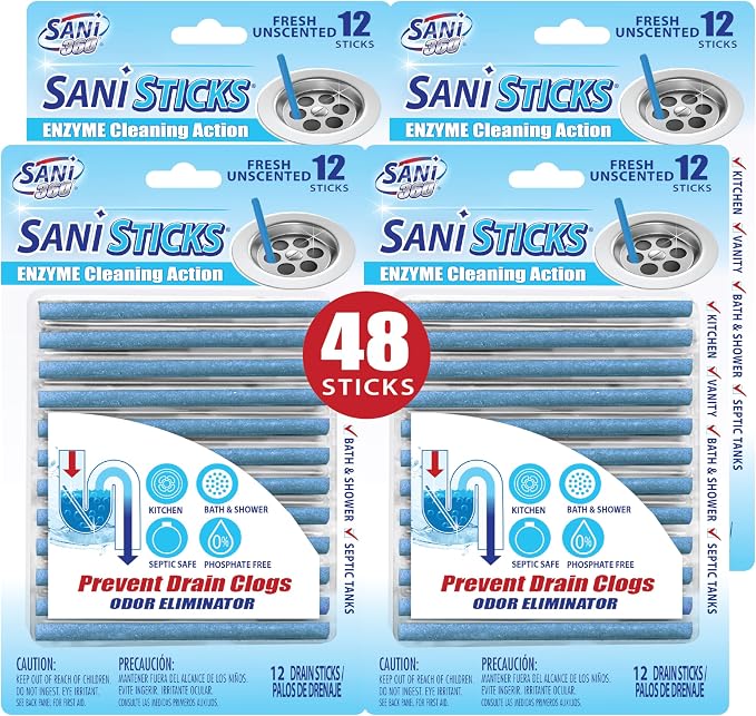 SANI 360° Sani Sticks Drain Cleaner and Deodorizer, Unscented Enzyme Pipe by SANI360%C2%B0
