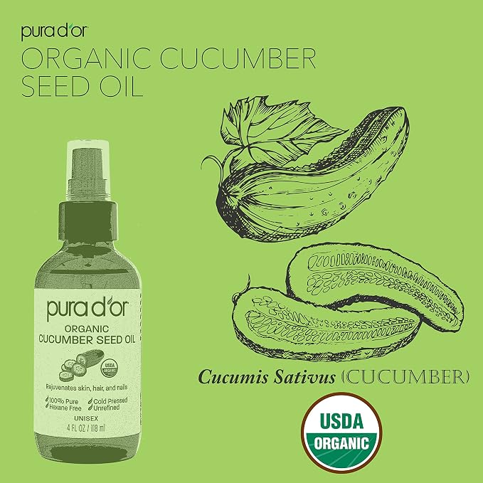 PURA D'OR 4 Oz Organic Cucumber Seed Oil100% Pure USDA Certified Premium Grade - Image 2