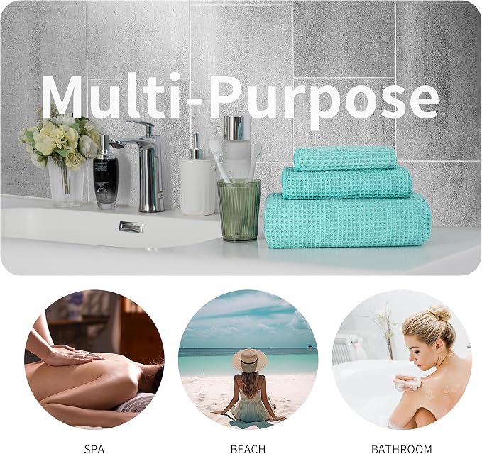 New Microfiber Waffle Bath Towels, 3 Pieces, Fast Drying, Lint Free, Includes - Image 5