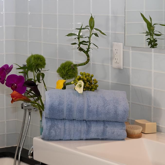 Mosobam Luxury Turkish Set of 4 Bath Towels 30X58 Allure Blue Oversize 700 GSM - Image 2