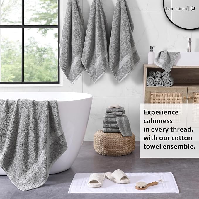 LANE LINEN 100% Ring Spun Cotton Bath Towel Set - Image 3