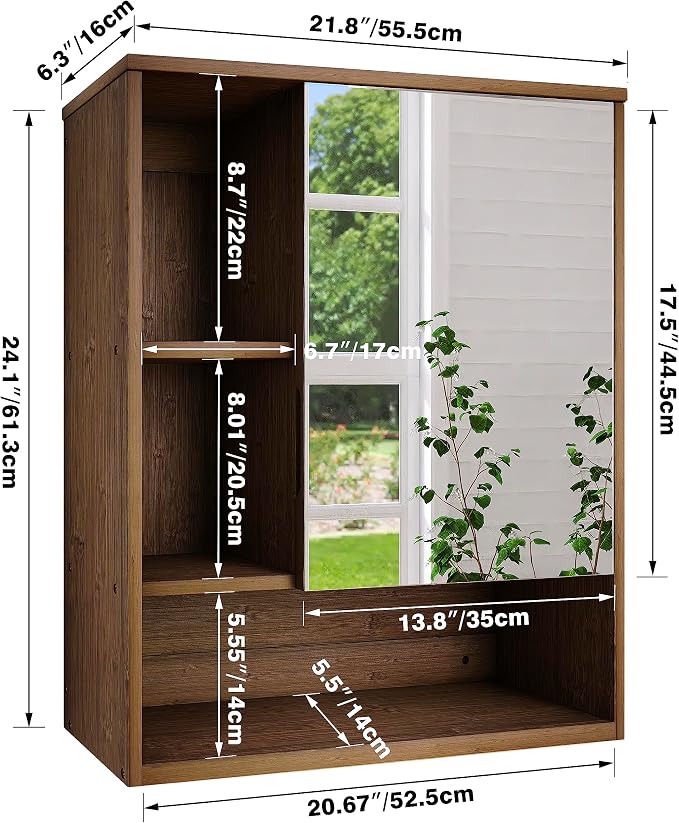 SMIBUY Bathroom Mirror Cabinet Wall Mounted, Bamboo Space Saver Medicine Cabinet - Image 3