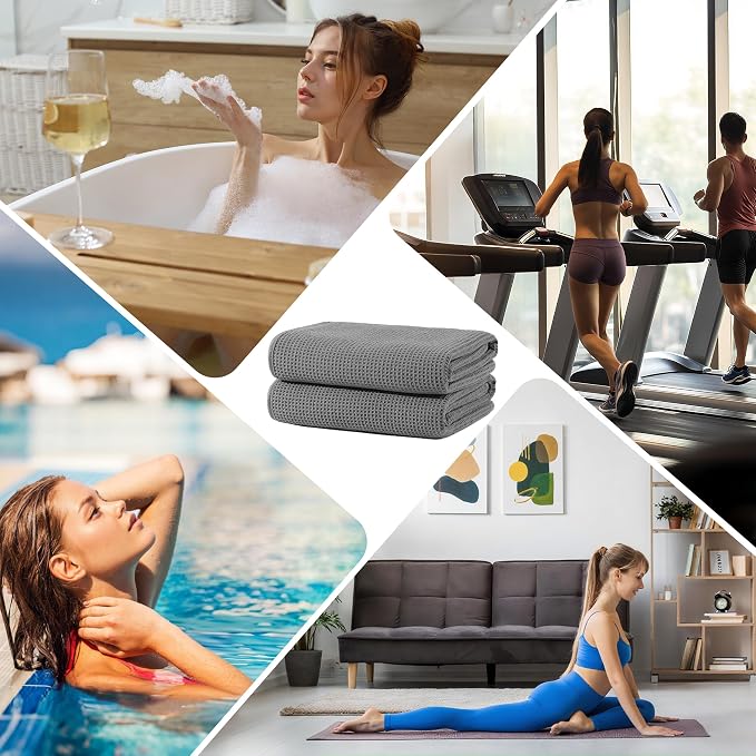POLYTE 380 GSM Microfiber Oversize Quick Dry Lint Free Waffle Bath Towel - Image 5