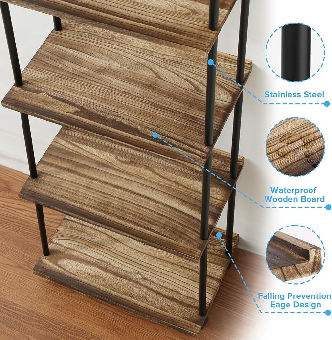 GETALL Tall Bookshelf with Wheels, 6 Tier Solid Wood Bookcase - Image 5