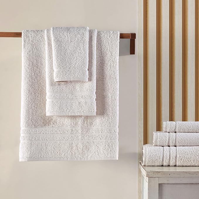 Hawmam Linen Cream 6 Piece Bath Towels Set - Image 4
