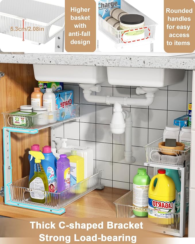 UMDONX Under Sink Organizer 2-Pack Adjustable Bathroom Under Sink Pull-Out - Image 4