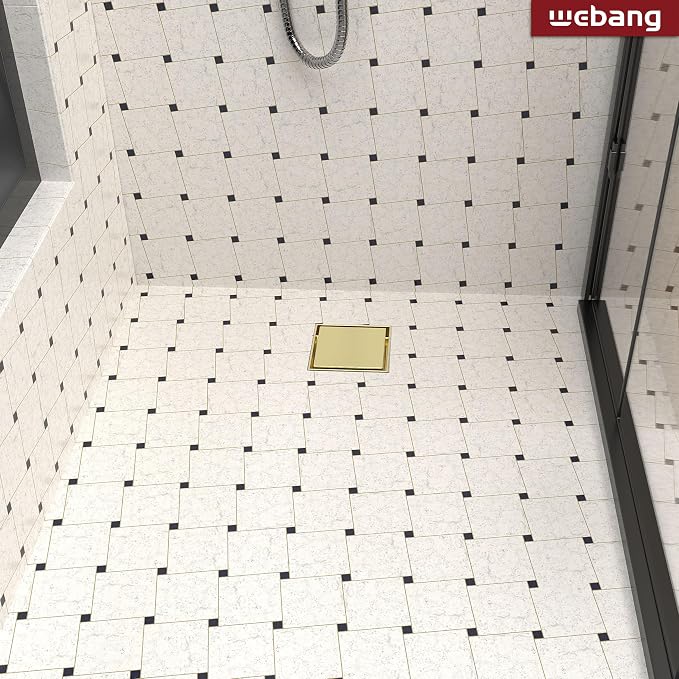 WEBANG 4 Inch Square Shower Drain Gold Floor Drain - Image 6