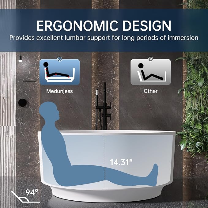 49'' Round Soaking Bathtub Resin Stone Freestanding Bathtub Soaking Deep Tub - Image 4