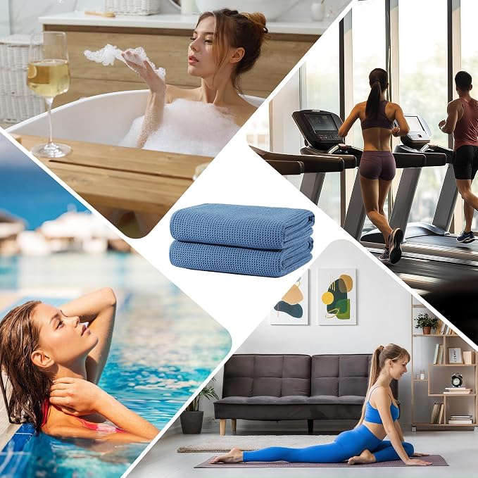 POLYTE 380 GSM Microfiber Oversize Quick Dry Lint Free Waffle Bath Towel - Image 5