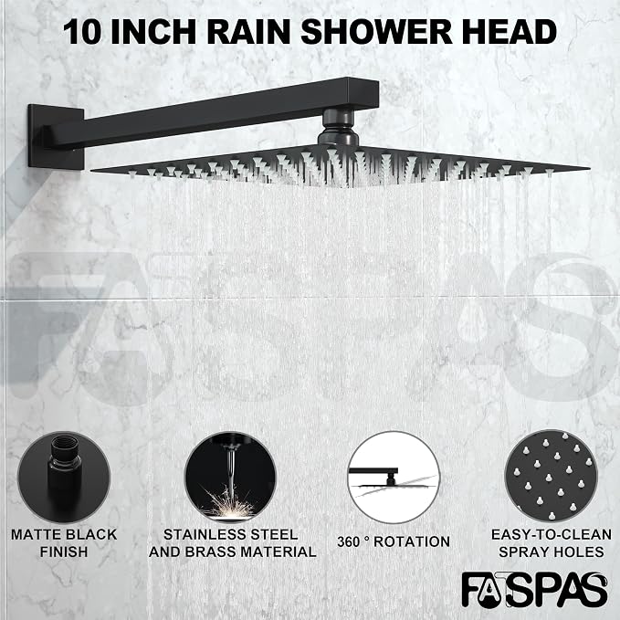 Shower System with Tub Spout, Shower Faucet Set with 10 Inch Rain Showerhead - Image 2