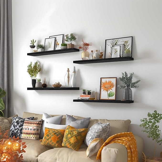 24 Inch Floating Shelves for Wall Rustic Black Wood Wall Shelves for Bedroom - Image 5