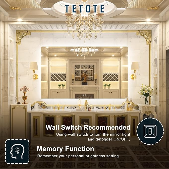 TETOTE 60 x 36 Inch LED Backlit Bathroom Vanity Mirror - Image 5