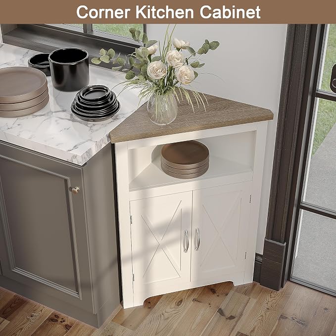ChooChoo Farmhouse Corner Cabinet, Small Corner Storage Cabinet - Image 6