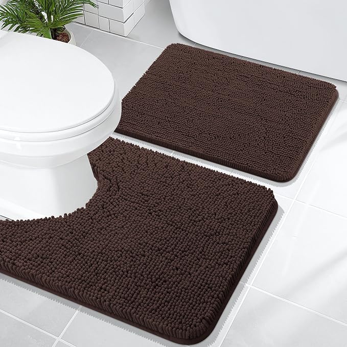 OLANLY Bathroom Rugs Sets 2 Piece, Soft Absorbent Chenille Bath Mats and by OLANLY