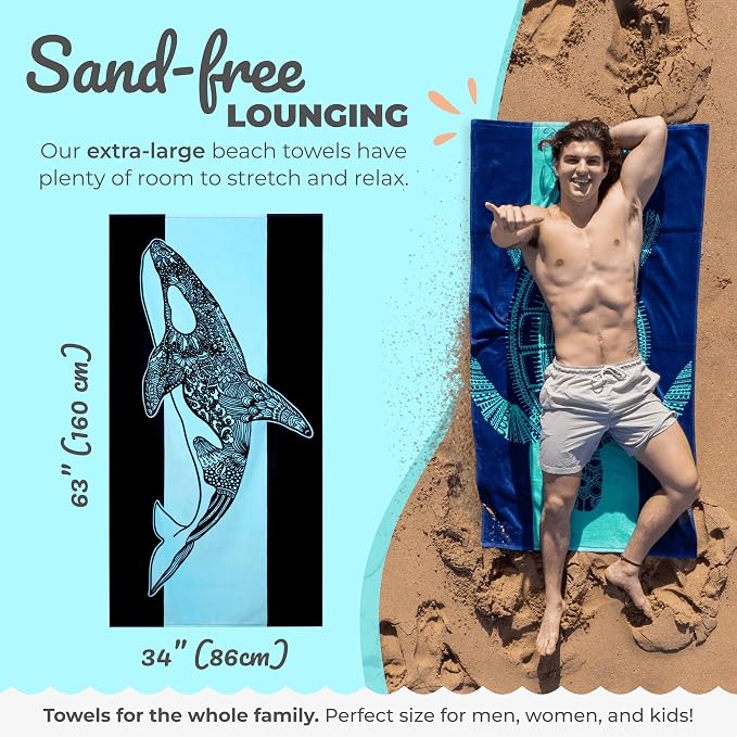 Nova Blue Orca Beach Towel – Navy & Blue Colorway - Image 3