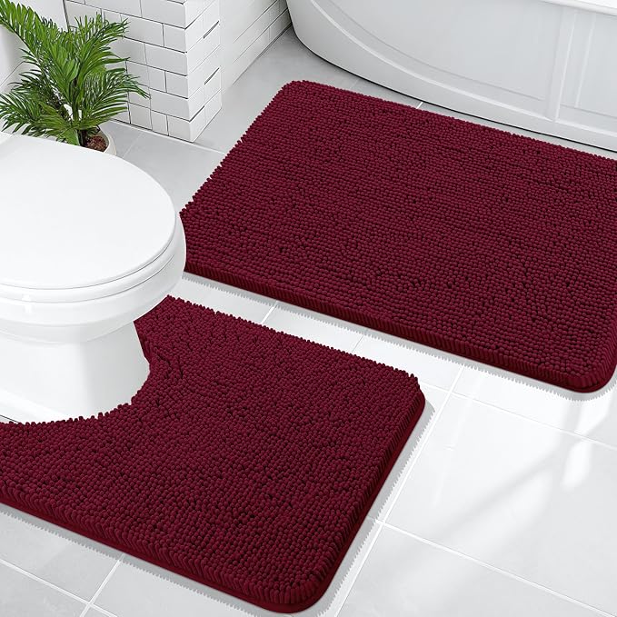 OLANLY Bathroom Rugs Sets 2 Piece, Soft Absorbent Chenille Bath Mats and by OLANLY