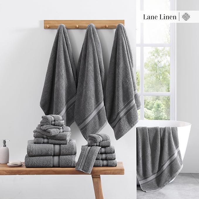 LANE LINEN Towel Set of 12 – 100% Mercerized Cotton, Zero Twist, 4 Large Bath - Image 5