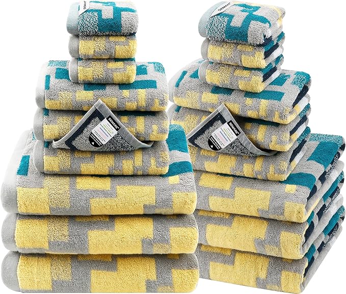 SEMAXE 18-Pack Bath Towel Set Include 6 Bath Towels, 6 Hand Towels, 6 Wash by SEMAXE