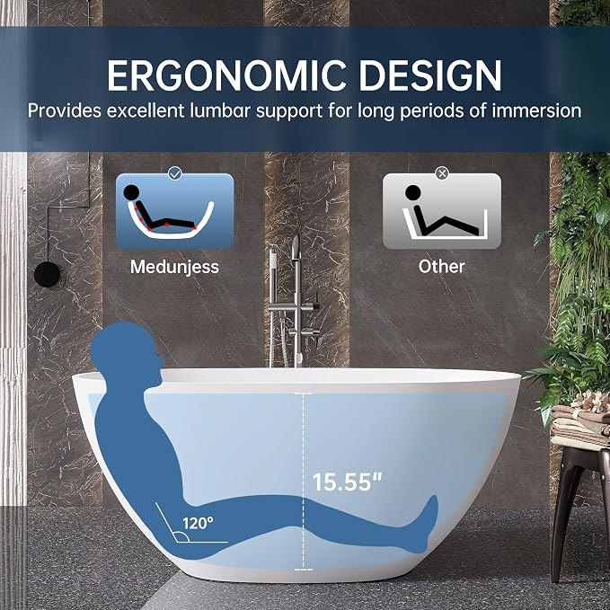 51" Stone Resin Freestanding Bathtub, Modern Oval Solid Surface Soaking Tub - Image 5