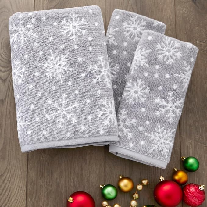 SKL Home Winter/Christmas Scattered Snowflakes Hand Towel 2pc Set - Image 7