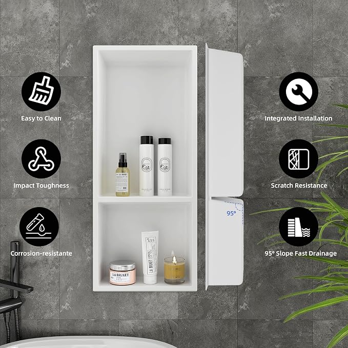 Shower Niche No Tile Needed, 12.2"x28.7"x3.8", Vertical Double Recessed Wall - Image 6