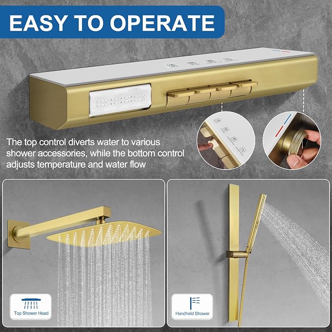 Brushed Gold 12" Rainfall Shower System - Image 7