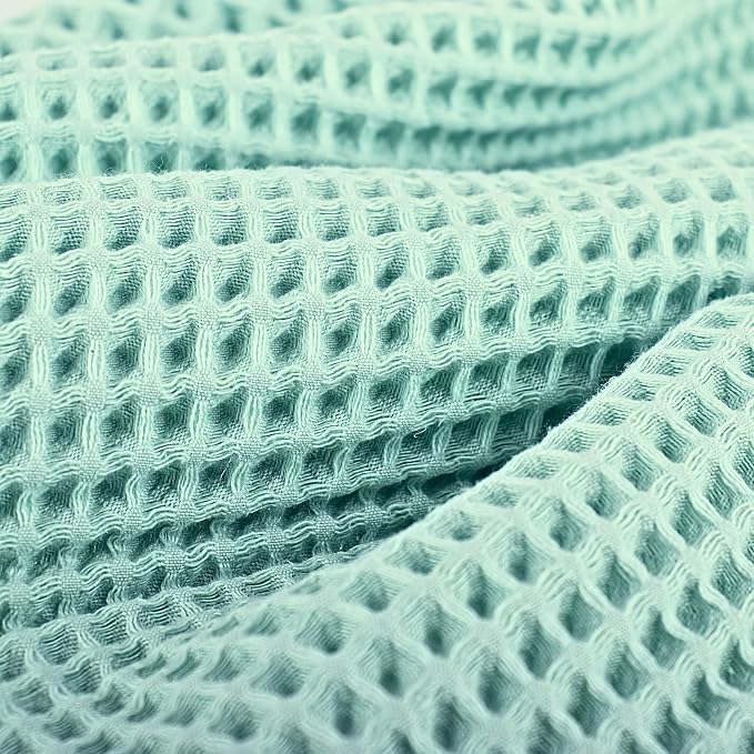 PÜSKÜL Organic Waffle Kitchen Towel 100% Turkish Cotton Set of 3 Ice Green - Image 5