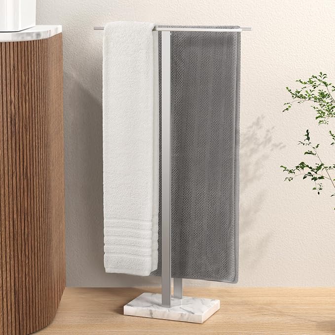 KES Standing Towel Rack with Marble Base, Fits Large Bath Towel, 18/8 Stainless by KES