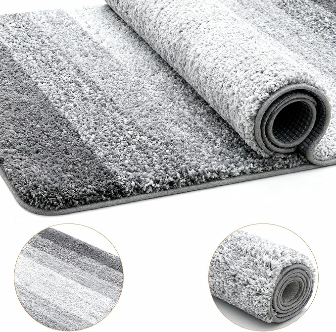 Grey Gradient Bathroom Mat Machine Washable Microfiber - Image 8