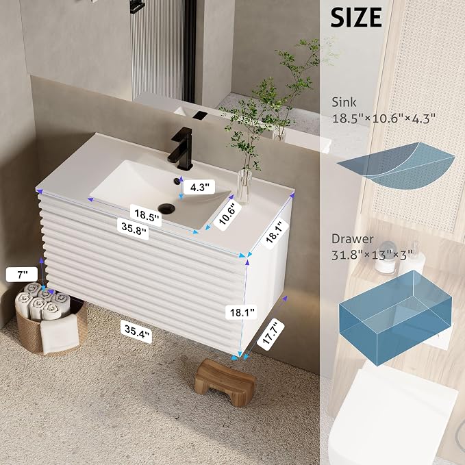 eclife 36" Floating Bathroom Vanity - Image 2