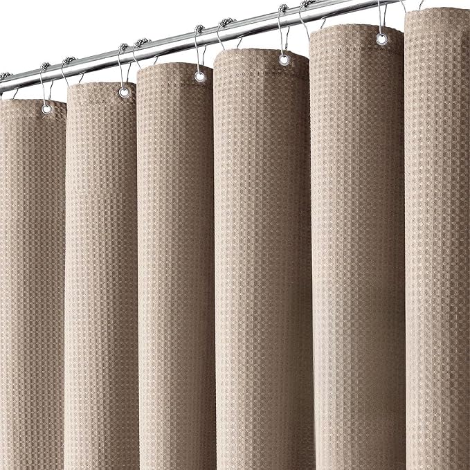 Inhousolu Fabric Shower Curtain Waffle Weave, 230 GSM Heavy Duty, Weighted Hem by INHOUSOLUHOMEDECOR