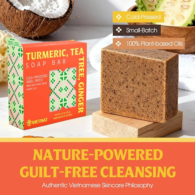 Turmeric, Tea Tree & Ginger Luxurious Natural Soap Bar | Gentle Exfoliation & - Image 8