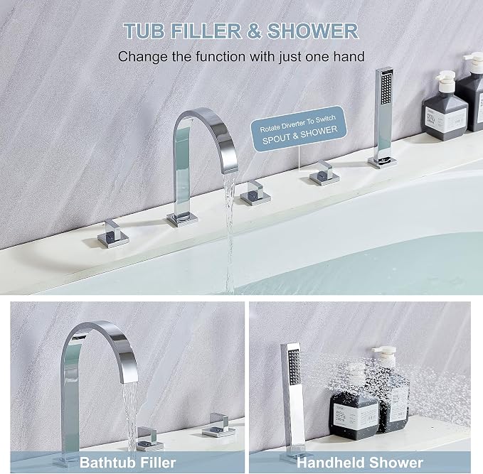 High Arc 5 Hole Roman Tub Filler - Image 7