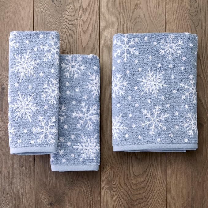 SKL Home Christmas/Winter Scattered Snowflakes 100% Cotton Premium Bath Towel - Image 3