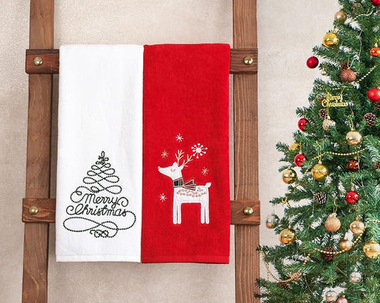 American Soft Linen Christmas Bath Towels Bathroom Set, 2 Packed Embroidered by AmericanSoftLinen