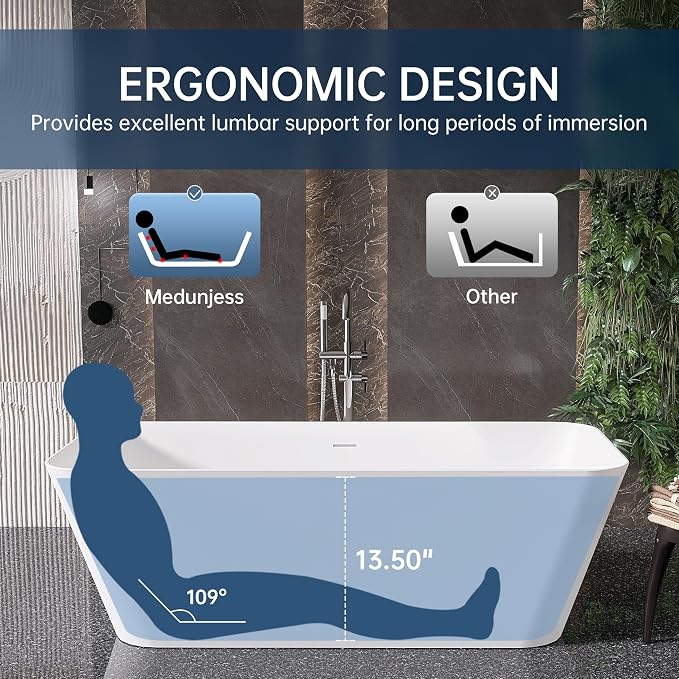 Stone Resin Freestanding Bathtub 67 ", Elegant Oval Shape Soaking Tub, Solid - Image 3