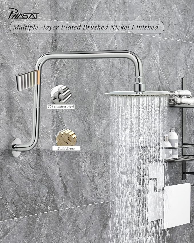 PHASAT 16 Inches Shower Arm Extension, S shaped Shower Arm - Image 5