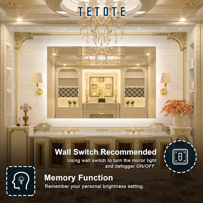TETOTE 60 x 40 Inch LED Backlit Bathroom Mirror - Image 5
