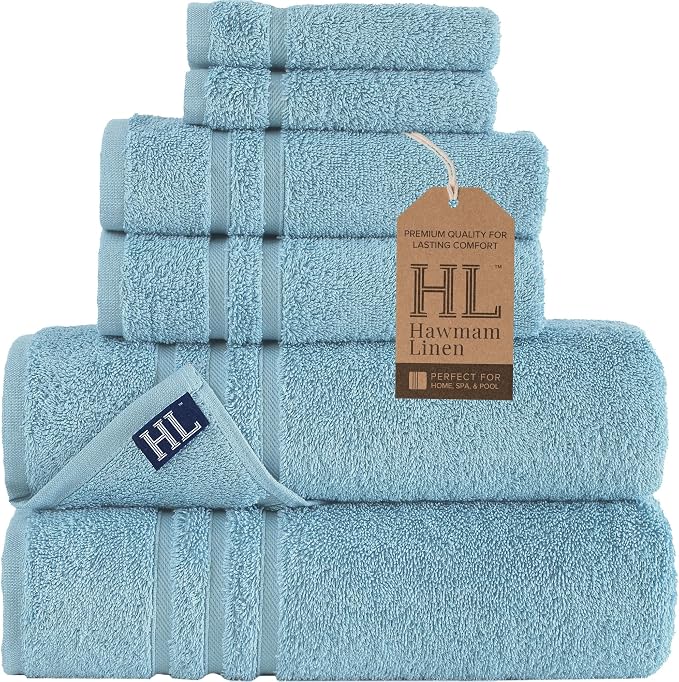 Hawmam Linen Light Blue 6 Piece Bath Towels Set by HawmamLinen