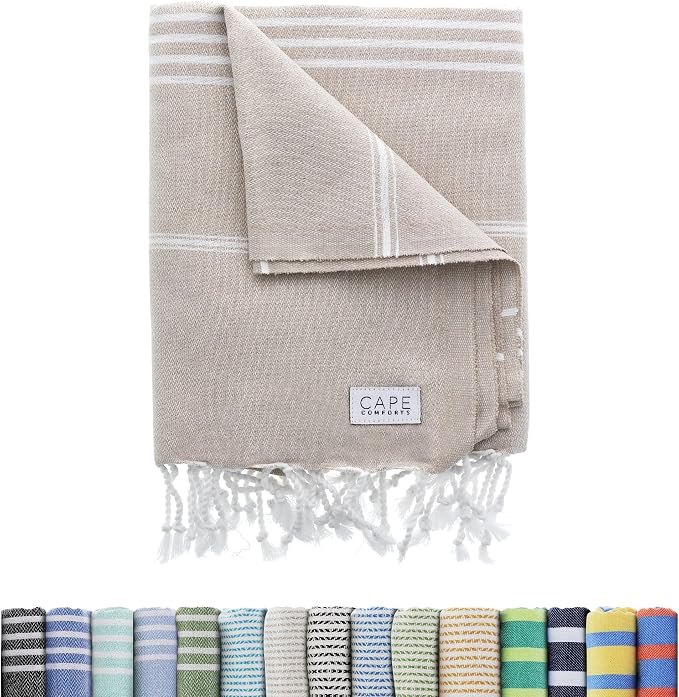 Large Turkish Beach Towel, Classic Beige by CapeComforts